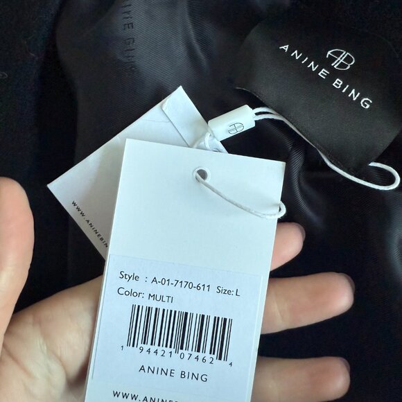 NWT Anine Bing Lydia Wool Blazer Jacket Plaid Tweed Gold-tone Buttons Sz Large - Picture 4 of 9